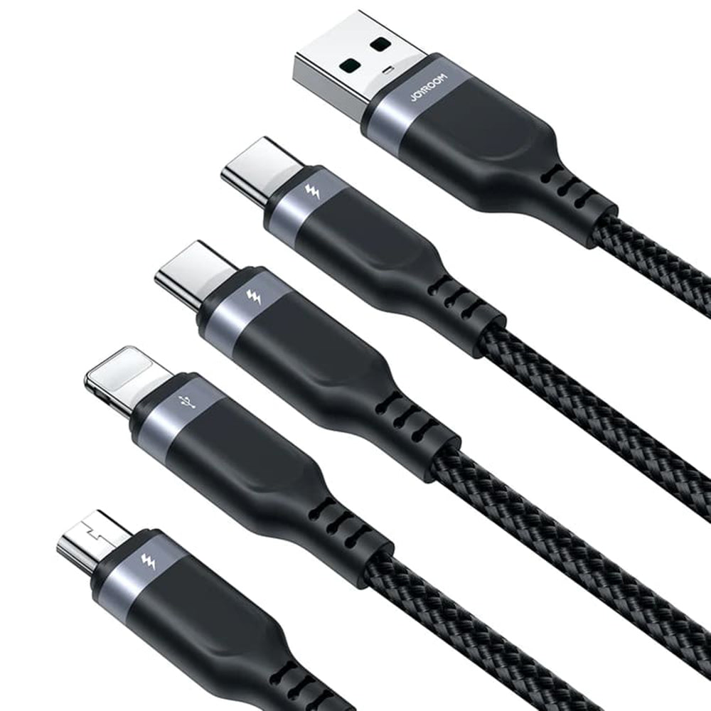 Cable de carga USB-A - Lightning / microUSB / 2 x USB-C Joyroom S-1T4018A18 4en1, 20W, 1,2m, Negro 