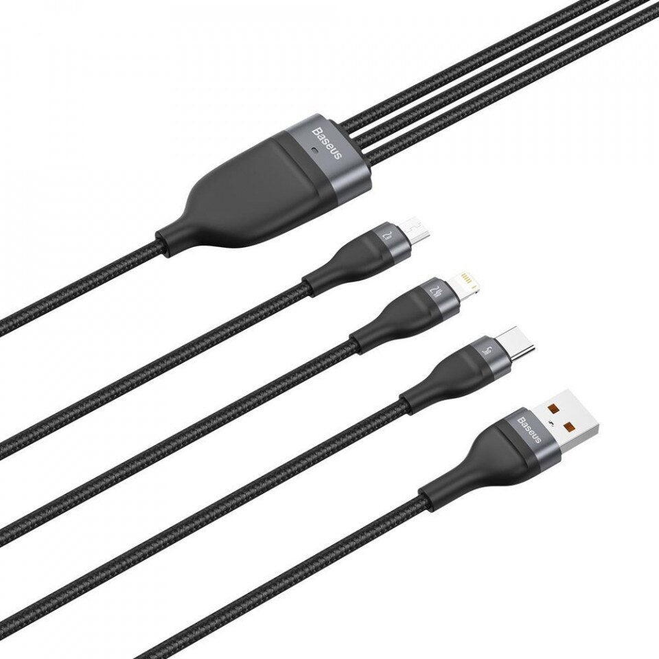 Cable de carga Baseus Flash Serie 3en1 USB-A - Lightning / microUSB / USB-C, 66 W, 1,2 m, negro CA1T3-G1 