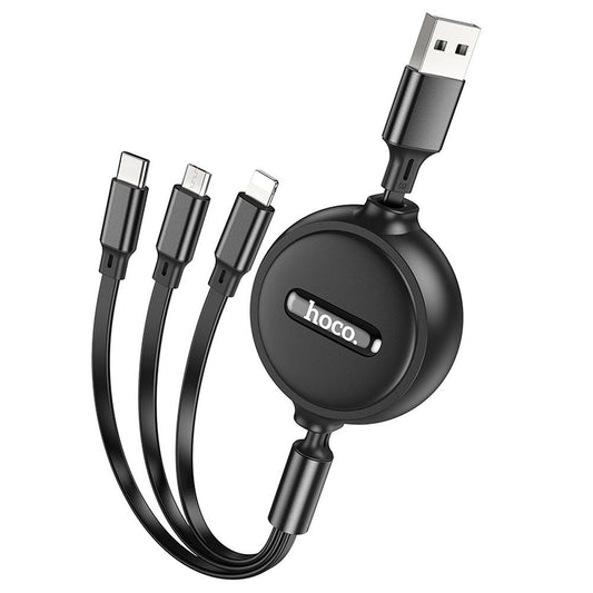 USB-A Charging Cable - Lightning / microUSB / USB-C HOCO X75 3in1, 18W, 1m, Black