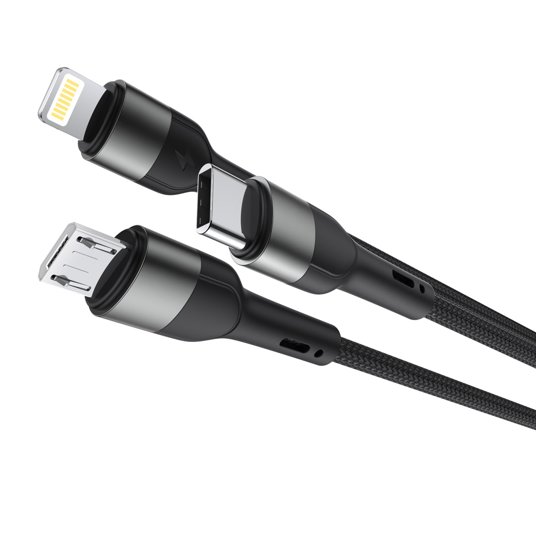 Cable de carga USB-A / USB-C - Lightning / microUSB / USB-C XO Design NB254 3en1, 60W, 1,2m, Negro 