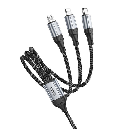 Cable de carga USB-A - Lightning / microUSB / USB-C HOCO X102 3en1, 18W, 1m, Negro 