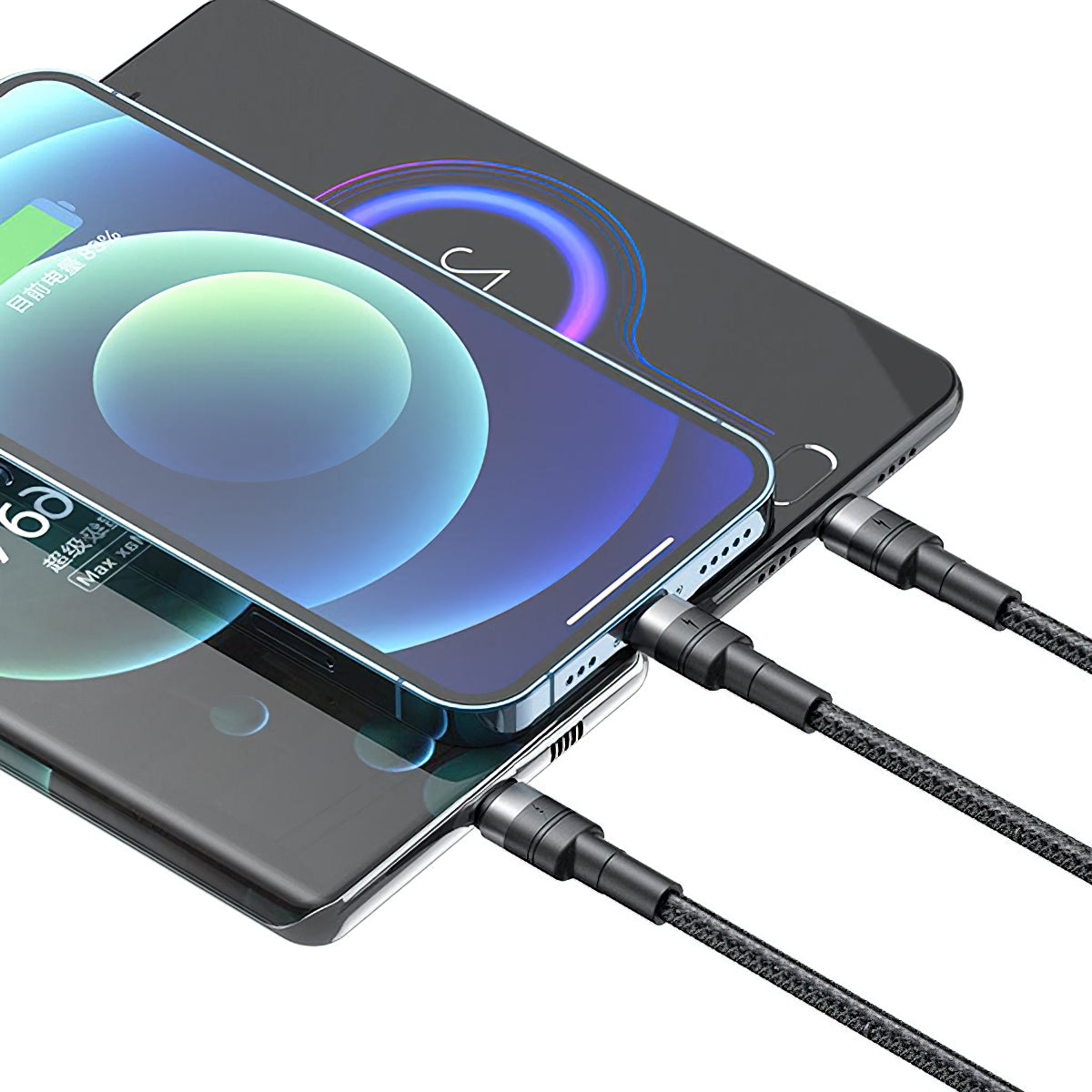 Cable de Carga USB-A - Lightning / microUSB / USB-C XO Design NB-Q191 3in1, 66W, 1.2m, Negro