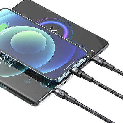 Cable de Carga USB-A - Lightning / microUSB / USB-C XO Design NB-Q191 3in1, 66W, 1.2m, Negro