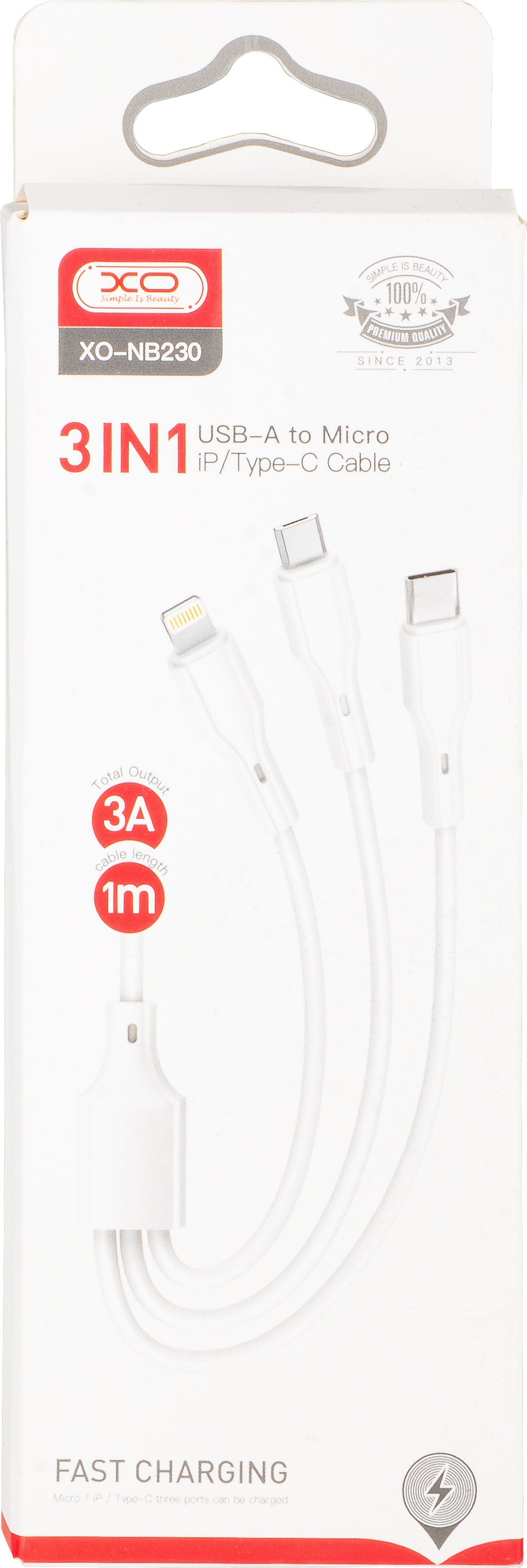 Cable de Carga USB-A - Lightning / microUSB / USB-C XO Design NB230 3en1, 20W, 1m, Blanco