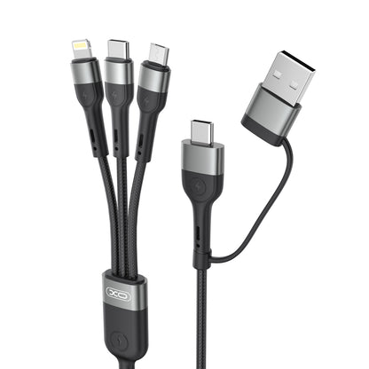 Cable de carga USB-A / USB-C - Lightning / microUSB / USB-C XO Design NB254 3en1, 60W, 1,2m, Negro 