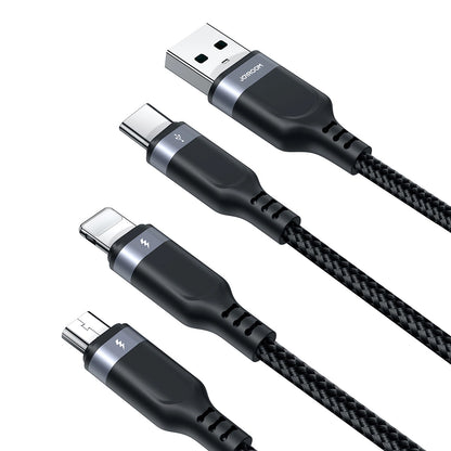 Cable de carga USB-A - Lightning / microUSB / USB-C Joyroom S-A18 3en1, 18 W, 0,3 m, negro 