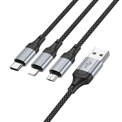 Cable de carga USB-A - Lightning / microUSB / USB-C HOCO X102 3en1, 18W, 1m, Negro 