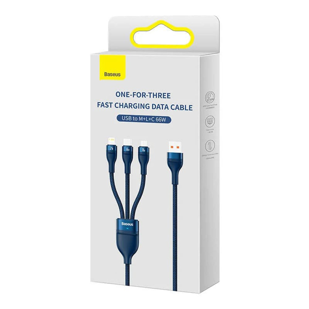 Cable de Carga USB-A - Lightning / microUSB / USB-C Baseus Flash Series II 3en1, 66W, 1.2m, Azul CASS040003