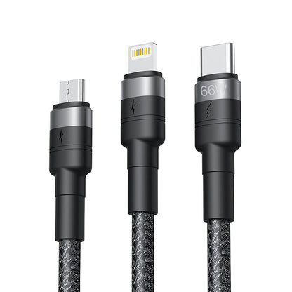 Cable de Carga USB-A - Lightning / microUSB / USB-C XO Design NB-Q191 3in1, 66W, 1.2m, Negro