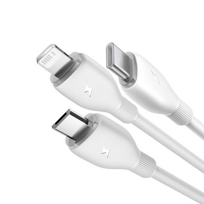 Cable de carga USB-A - Lightning / microUSB / USB-C Baseus Ultra Fast 3en1, 18W, 1.3m, Blanco P10376303211-00