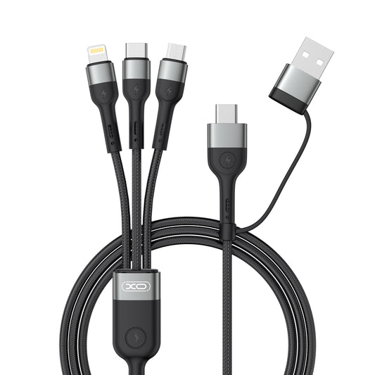 Cable de carga USB-A / USB-C - Lightning / microUSB / USB-C XO Design NB254 3en1, 60W, 1,2m, Negro 