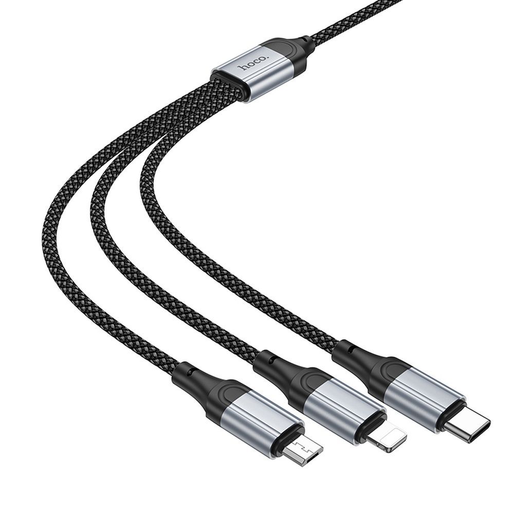 Cable de carga USB-A - Lightning / microUSB / USB-C HOCO X102 3en1, 18W, 1m, Negro 