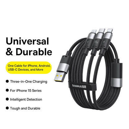 Cable de Carga USB-A - Lightning / microUSB / USB-C Baseus StarSpeed, 100W, 1.5m, Blanco P10319900211-00