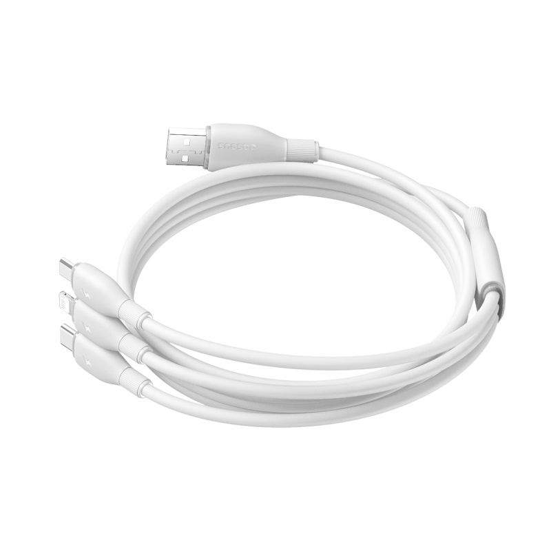 Cable de carga USB-A - Lightning / microUSB / USB-C Baseus Ultra Fast 3en1, 18W, 1.3m, Blanco P10376303211-00