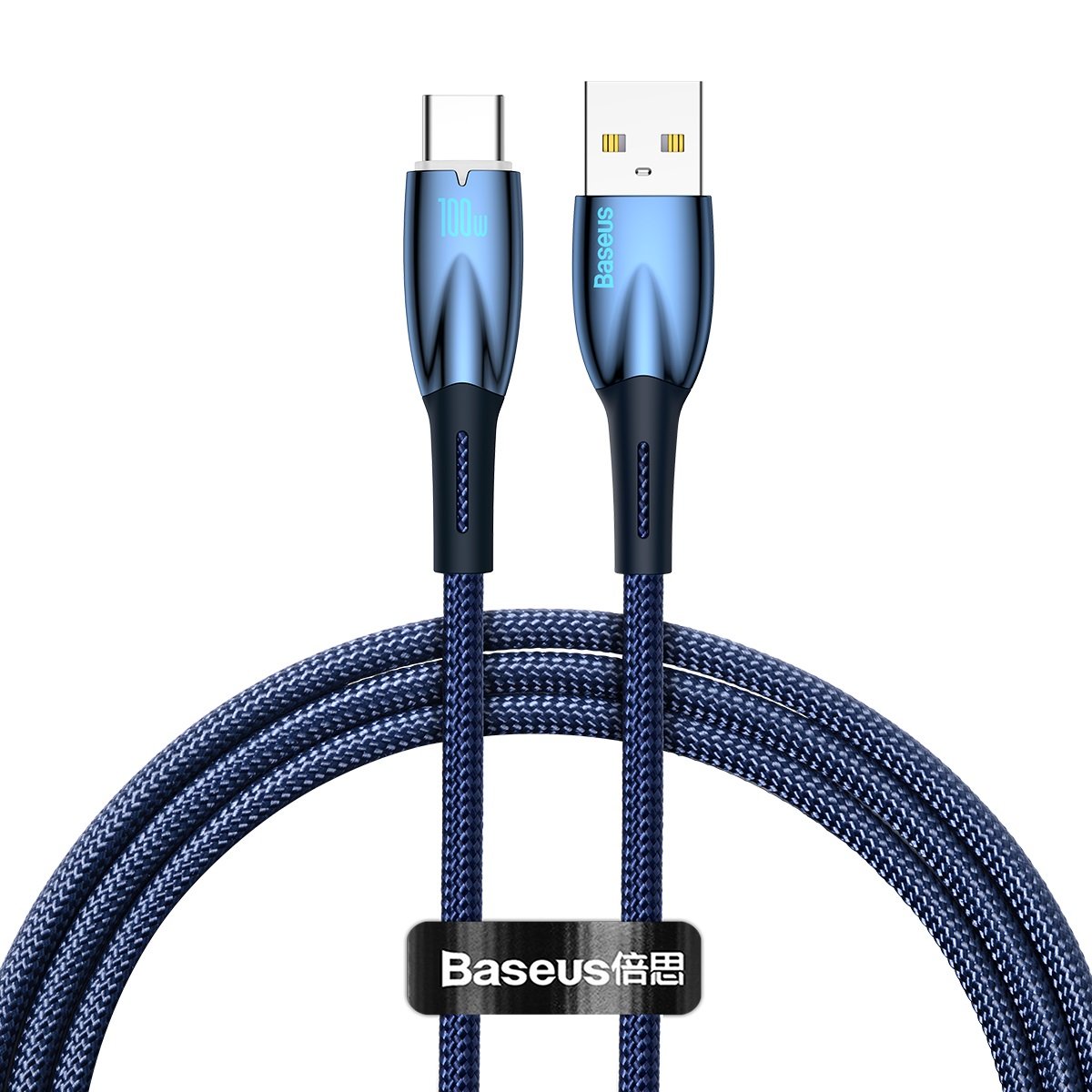 Cable de carga y datos USB-A a USB-C Baseus Glimmer Series, 100 W, 1 m, azul