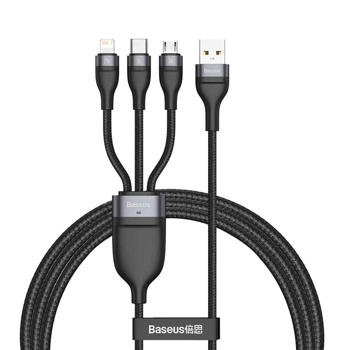 Cable de carga Baseus Flash Serie 3en1 USB-A - Lightning / microUSB / USB-C, 66 W, 1,2 m, negro CA1T3-G1 