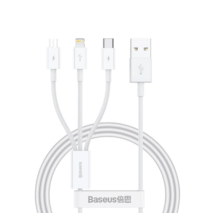 Cable de carga USB-A - Lightning / microUSB / USB-C Baseus Superior 3in1 Series, 20W, 0.5m, Blanco 