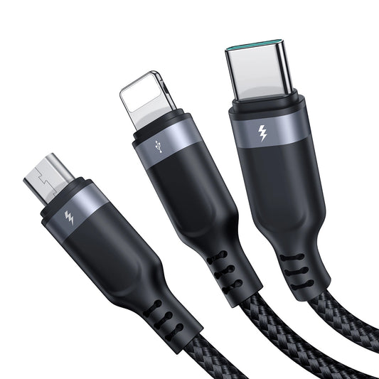 Cable de Carga USB-A - Lightning / microUSB / USB-C Joyroom S-A18 3en1, 20W, 0.3m, Negro