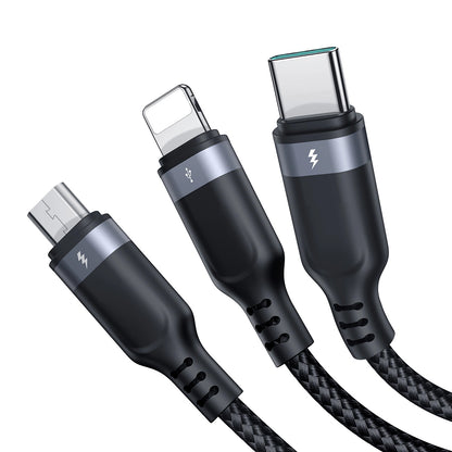 Cable de carga USB-A - Lightning / microUSB / USB-C Joyroom S-A18 3en1, 18 W, 1,2 m, negro 