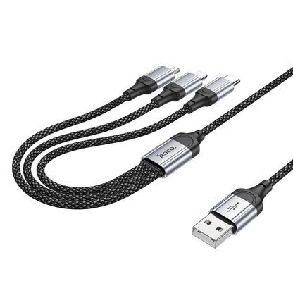 Cable de carga USB-A - Lightning / microUSB / USB-C HOCO X102 3en1, 18W, 1m, Negro 