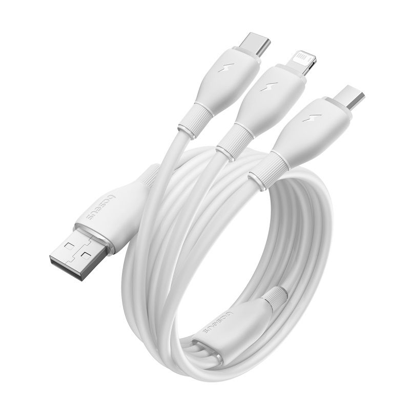 Cable de carga USB-A - Lightning / microUSB / USB-C Baseus Ultra Fast 3en1, 18W, 1.3m, Blanco P10376303211-00