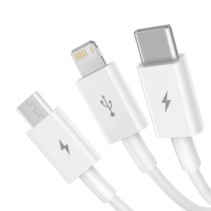 Cable de carga USB-A - Lightning / microUSB / USB-C Baseus Superior 3in1 Series, 20W, 0.5m, Blanco 