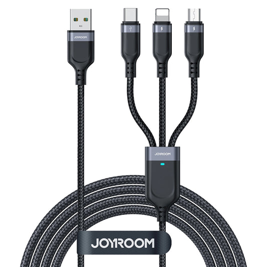 Cable de Carga USB-A - Lightning / microUSB / USB-C Joyroom S-A18 3en1, 20W, 0.3m, Negro
