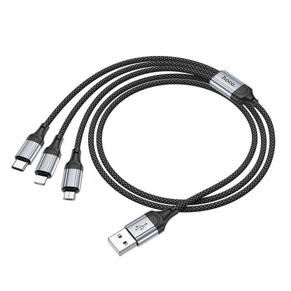 Cable de carga USB-A - Lightning / microUSB / USB-C HOCO X102 3en1, 18W, 1m, Negro 