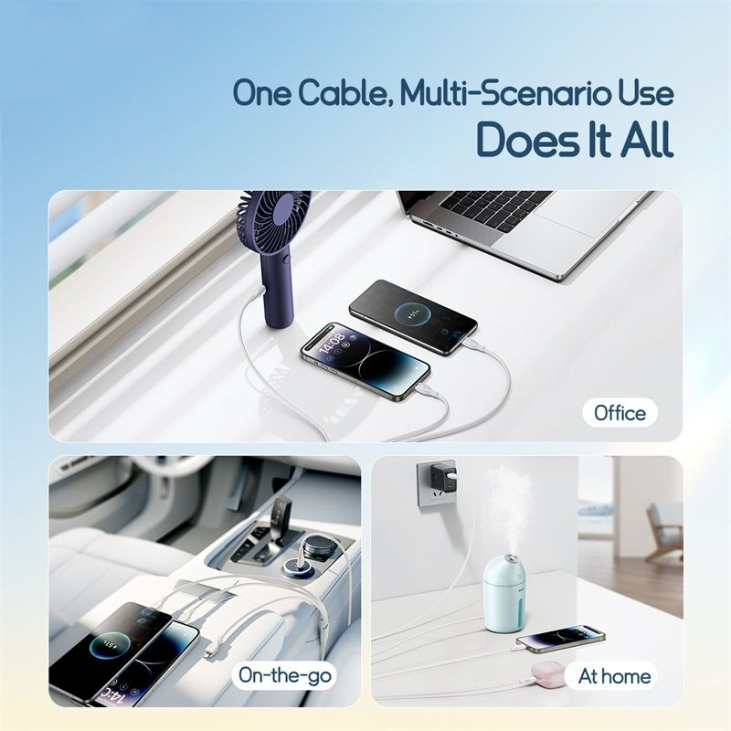 Cable de carga USB-A - Lightning / microUSB / USB-C Baseus Ultra Fast 3en1, 18W, 1.3m, Blanco P10376303211-00