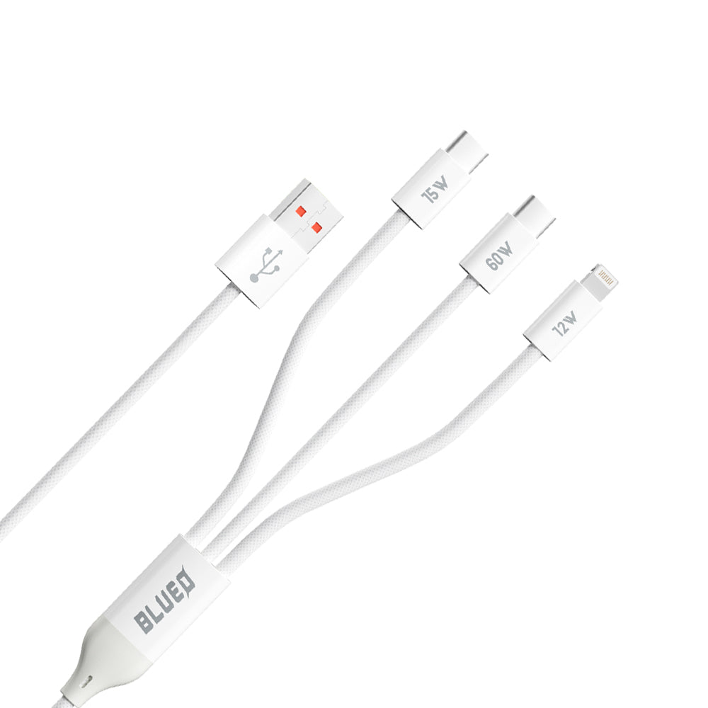Cable de Carga USB-A - Lightning / 2 x USB-C Blueo, 75W, 1.2m, Blanco