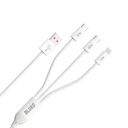 Cable de Carga USB-A - Lightning / 2 x USB-C Blueo, 75W, 1.2m, Blanco