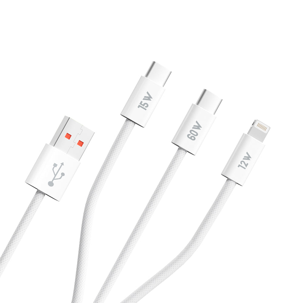 Cable de Carga USB-A - Lightning / 2 x USB-C Blueo, 75W, 1.2m, Blanco