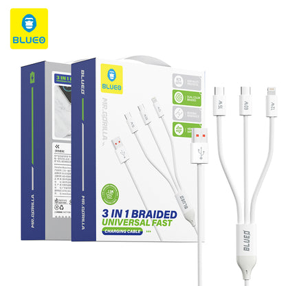 Cable de Carga USB-A - Lightning / 2 x USB-C Blueo, 75W, 1.2m, Blanco