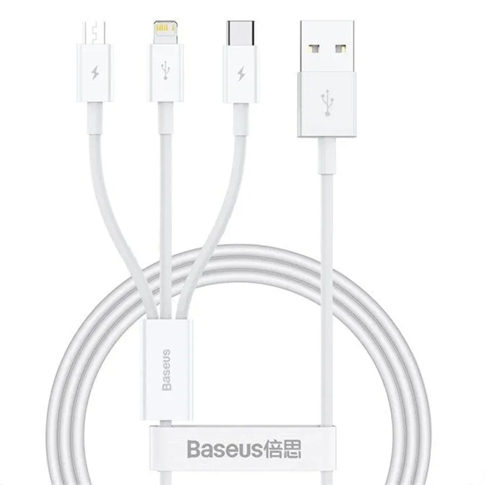 Cable de Carga USB-A - Lightning / microUSB / USB-C Baseus 3in1, 100W, 1.5m, Blanco P10377705213-00
