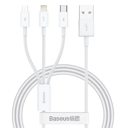 Cable de Carga USB-A - Lightning / microUSB / USB-C Baseus 3in1, 100W, 1.5m, Blanco P10377705213-00