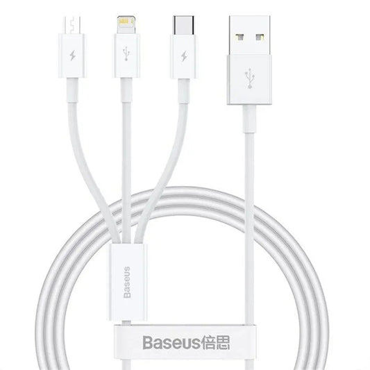 Cable de Carga USB-A - Lightning / microUSB / USB-C Baseus 3in1, 100W, 1.5m, Blanco P10377705213-00