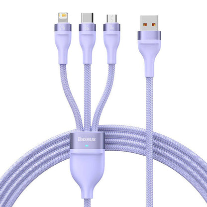 Cable de Carga USB-A - Lightning / microUSB / USB-C Baseus Flash Series II 3en1, 66W, 1.2m, Morado CASS040005