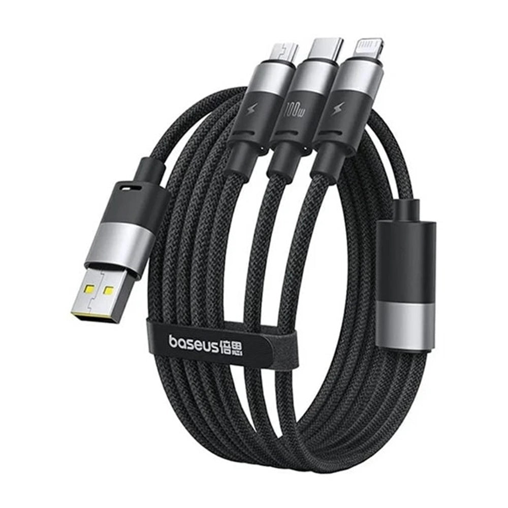 Cable de Carga USB-A - Lightning / microUSB / USB-C Baseus StarSpeed 3in1, 100W, 1.5m, Negro P10319900111-01