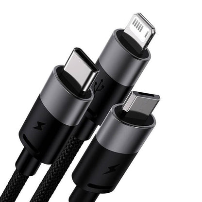 Cable de Carga USB-A - Lightning / microUSB / USB-C Baseus StarSpeed 3in1, 100W, 1.5m, Negro P10319900111-01