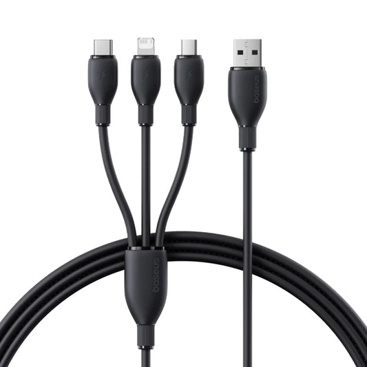 Cable de Carga USB-A - Lightning / microUSB / USB-C Baseus Ultra Fast 3in1, 18W, 1.3m, Negro P10376303121-00
