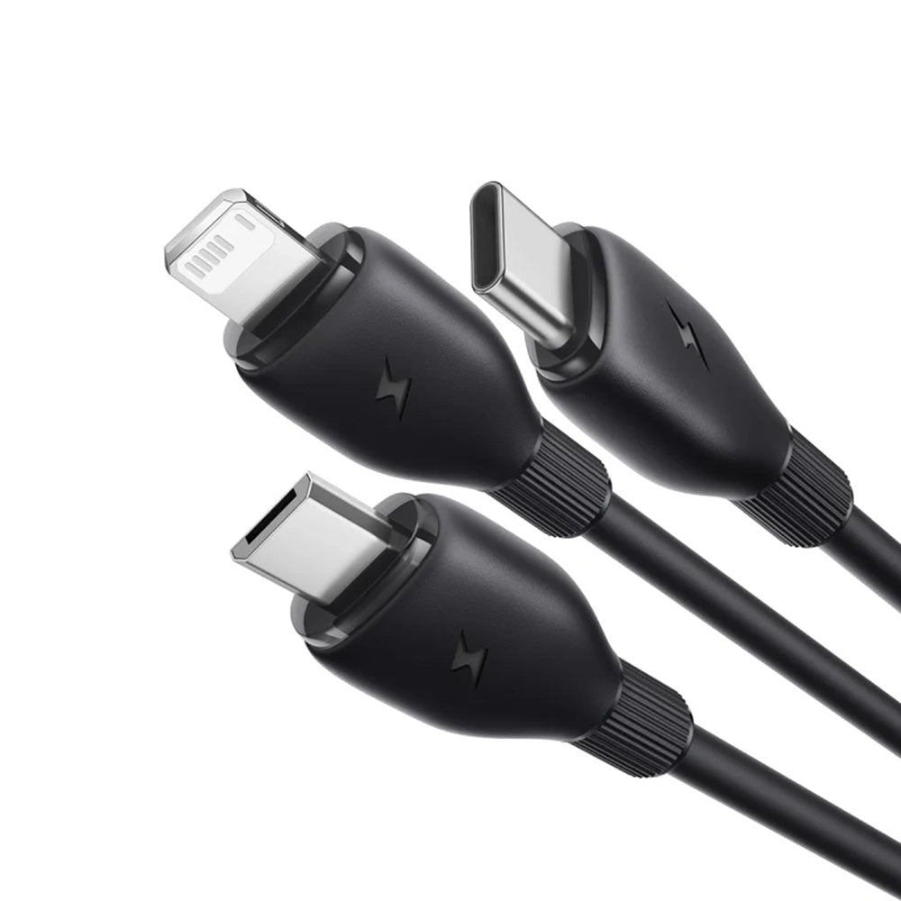 Cable de Carga USB-A - Lightning / microUSB / USB-C Baseus Ultra Fast 3in1, 18W, 1.3m, Negro P10376303121-00