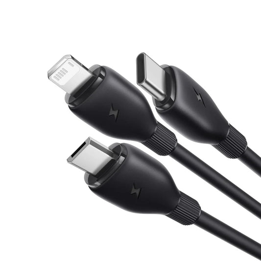 Cable de Carga USB-A - Lightning / microUSB / USB-C Baseus Ultra Fast 3in1, 18W, 1.3m, Negro P10376303121-00