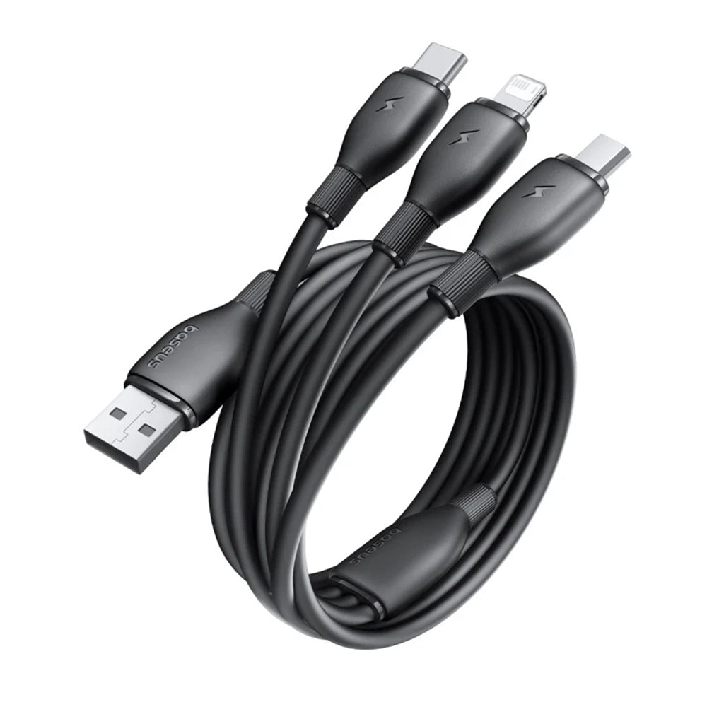 Cable de Carga USB-A - Lightning / microUSB / USB-C Baseus Ultra Fast 3in1, 18W, 1.3m, Negro P10376303121-00