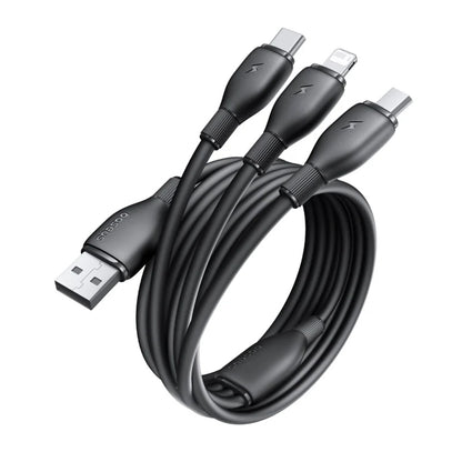 Cable de Carga USB-A - Lightning / microUSB / USB-C Baseus Ultra Fast 3in1, 18W, 1.3m, Negro P10376303121-00