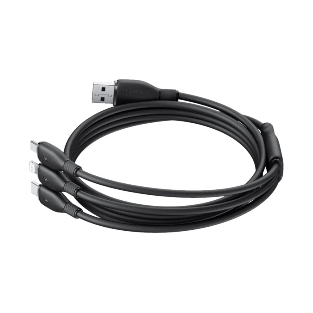 Cable de Carga USB-A - Lightning / microUSB / USB-C Baseus Ultra Fast 3in1, 18W, 1.3m, Negro P10376303121-00
