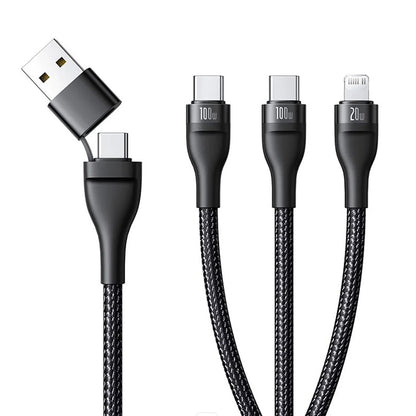 Cable de Carga USB-A / USB-C - Lightning / 2 x USB-C Baseus Flash Series III 3in1, 100W, 1.5m, Negro P10377800U01-00