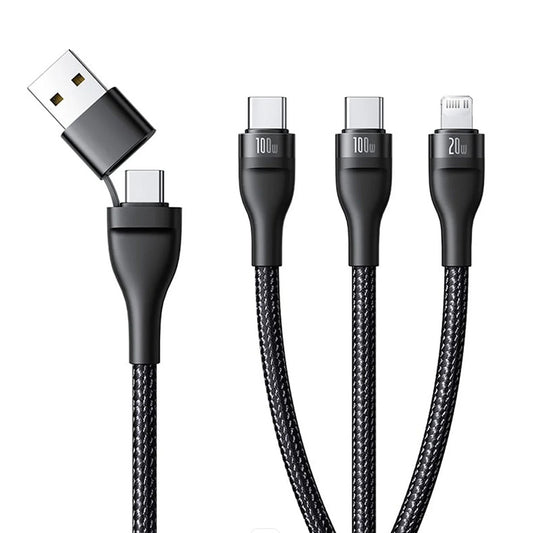 Cable de Carga USB-A / USB-C - Lightning / 2 x USB-C Baseus Flash Series III 3in1, 100W, 1.5m, Negro P10377800U01-00