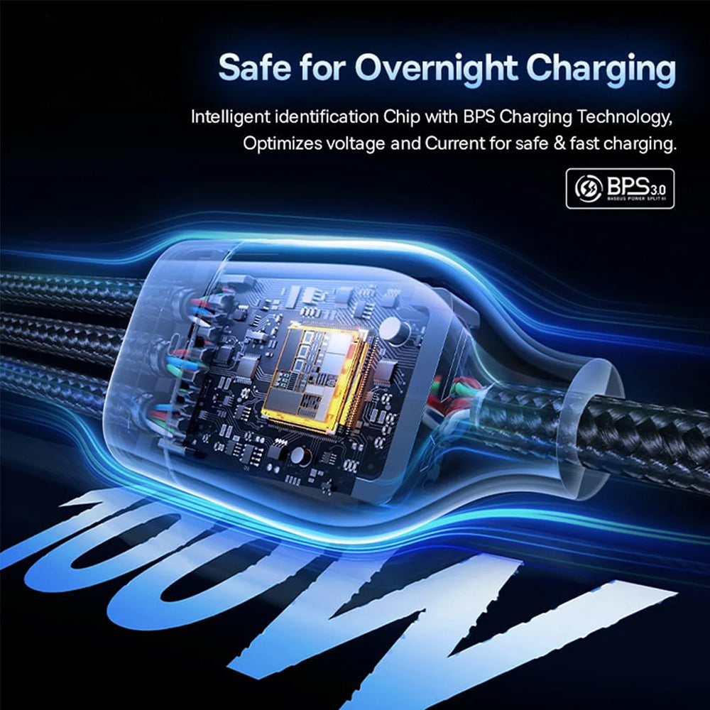 Cable de Carga USB-A / USB-C - Lightning / 2 x USB-C Baseus Flash Series III 3in1, 100W, 1.5m, Negro P10377800U01-00