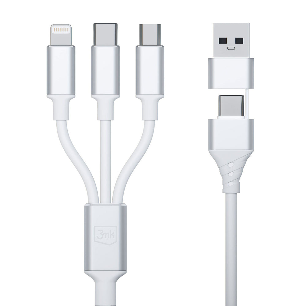 Cable de Carga USB-A / USB-C - Lightning / microUSB / USB-C 3MK Hyper 3in1, 12W, 1.5m, Blanco