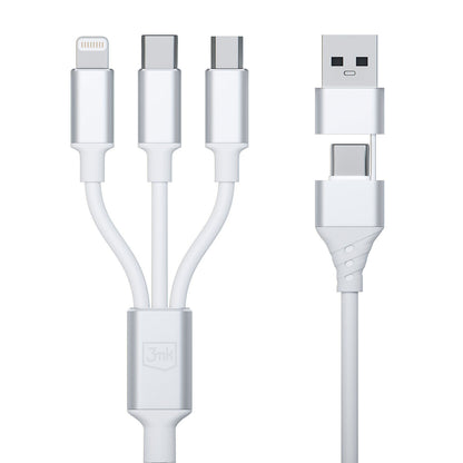 Cable de Carga USB-A / USB-C - Lightning / microUSB / USB-C 3MK Hyper 3in1, 12W, 1.5m, Blanco